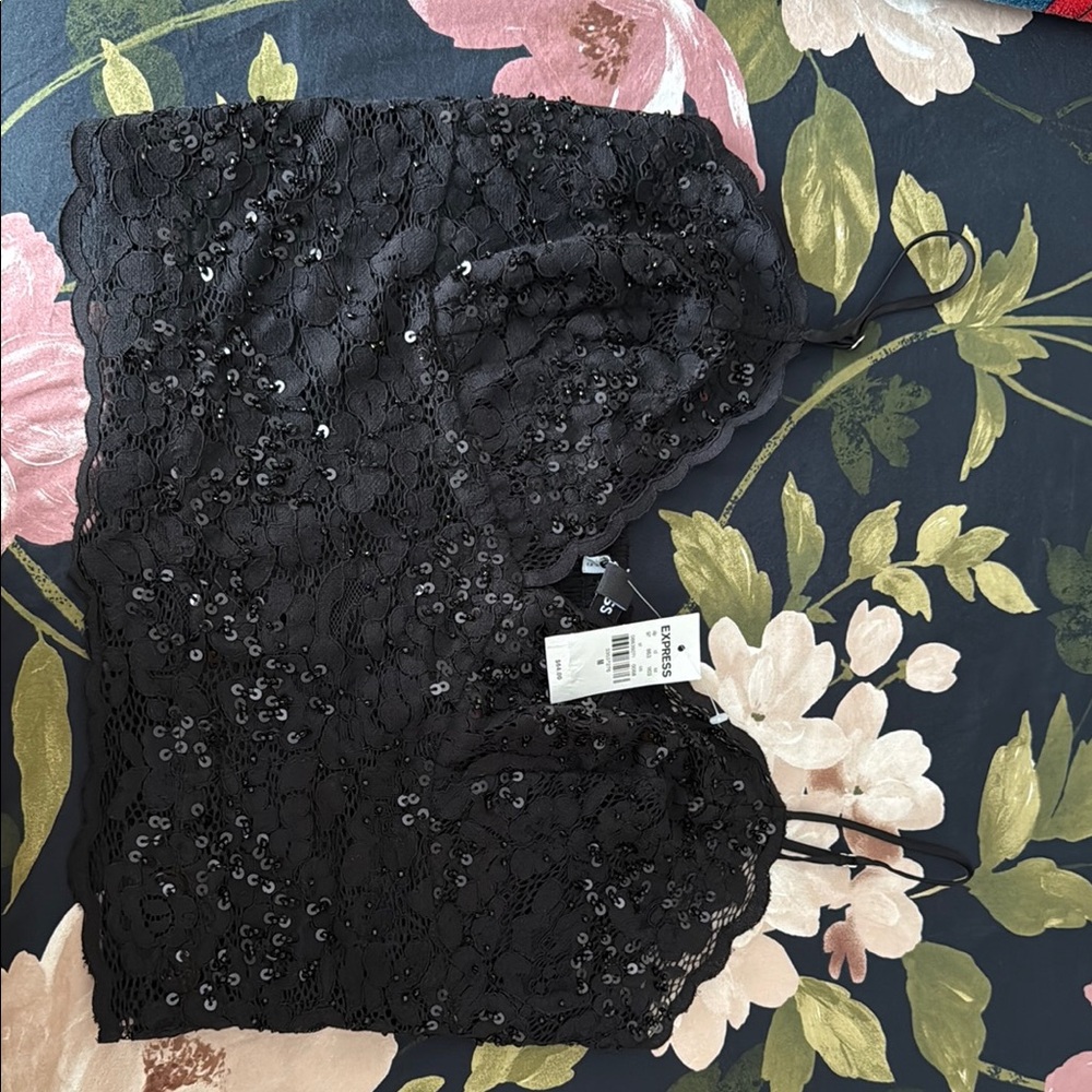 Express Black Crop Top with Intricate Lace Design